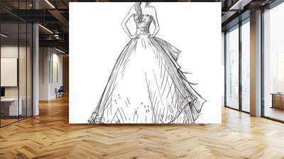 Fashion  Vector sketch. Long dress. Bride. Wall mural