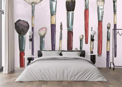 make up brushes collection. fashion sketch. Wall mural