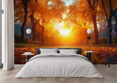 Autumnal Landscape with Sunbeams in the Park Wall mural