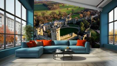 Drone view of the Warwick castle in the daytime. Wall mural