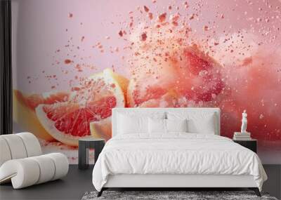 Grapefruit slices with pink powder on a fuzzy pink background Wall mural