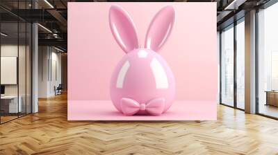 Creative easter egg with rabbit ears on pastel pink background. Minimal concept. 3d rendering Wall mural