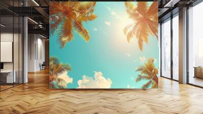 Palm Trees Against Green and Blue Sky Wall mural