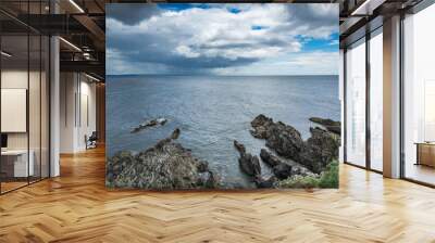 Panoramic view of rocky coastline and dramatic sky Wall mural