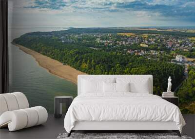 View from a drone of the beach in Jastrzębia Góra in the morning in summer. Wall mural