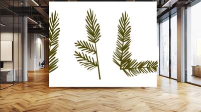 Set of spruce branches Vector Christmas illustration Christmas and New Year green coniferous plant symbols Isolated on white background.  Wall mural