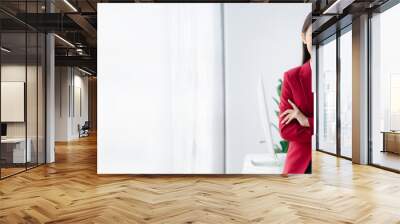 Businesswoman working in office, Asian female business owner conducts financial management, she set up startup company, modern female leadership. Business woman leader concept. Wall mural