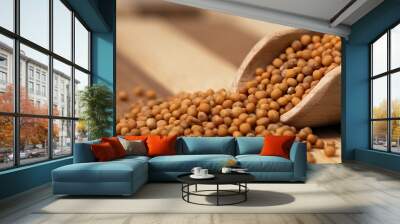 Mustard seed on a wooden, two colored board. Wall mural