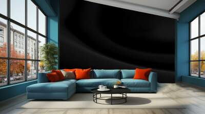 Black gray satin dark fabric texture luxurious shiny that is abstract silk cloth panorama background with patterns soft waves blur beautiful. Wall mural