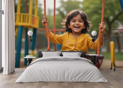 Indian kids swinging  on a playground Wall mural