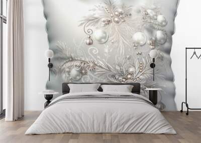 Elegant decorative pillow with festive silver and white design, perfect for holiday decor and adding a touch of luxury to any space. Wall mural