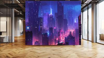 Slightly futuristic night cityscape
 Wall mural