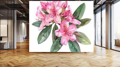 A bright watercolor pink rhododendron isolated on white background Job ID: cb72f65d-1a94-4a7e-aea4-0c3e59a01299 Wall mural