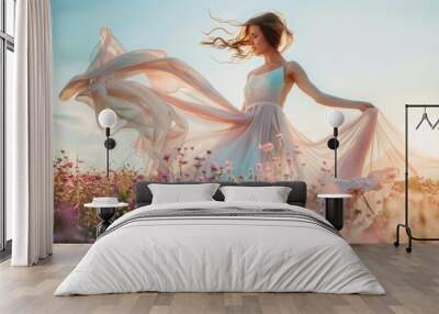 A flowing dress in a light, breezy fabric that complements the theme of spring.  Wall mural