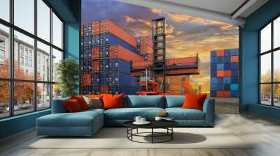 Industrial Container yard for Logistic Import Export business Wall mural