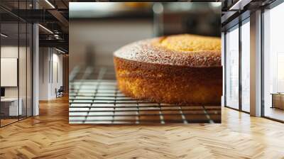 The cake cooling on a wire rack, hinting at the baking process and homemade nature Wall mural