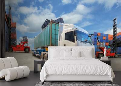 truck with industrial container cargo for logistic import export business Wall mural