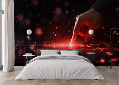 A futuristic hand interacts with a glowing digital interface, illustrating technology and innovation in a vibrant, red-lit environment. Wall mural