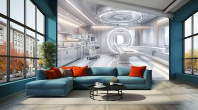 Futuristic medical room featuring advanced imaging technology and a clean, modern design for healthcare innovation. Wall mural