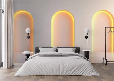 Three elegant arch-shaped designs with glowing outlines on a sleek, modern backdrop. Wall mural