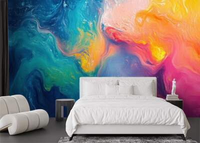 Vibrant abstract swirl of colors blends harmoniously creating a stunning visual masterpiece for modern art enthusiasts. Wall mural