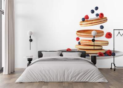 falling pancakes on the plate white background 3d render Wall mural