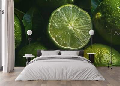 Lime on black background Wall mural