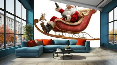 Santa sits on a sleigh in the snow. Wall mural