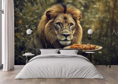 A Lion Offering a Plate of Food Wall mural