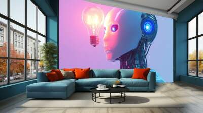 Robot with a Light Bulb Idea Wall mural