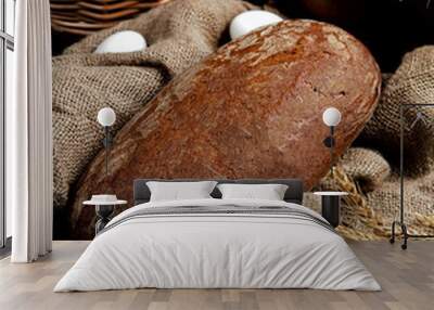 fresh black bread on the table Wall mural