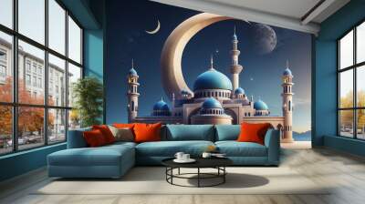 Mosque building architecture with crescent moon Wall mural