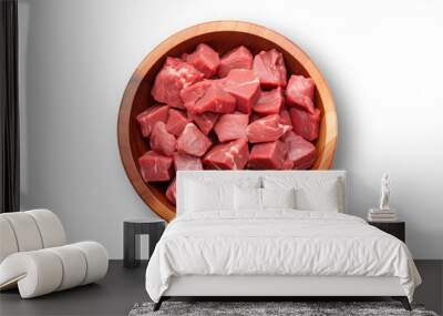 Raw beef meat in a wooden bowl isolated on transparent or white background, png Wall mural