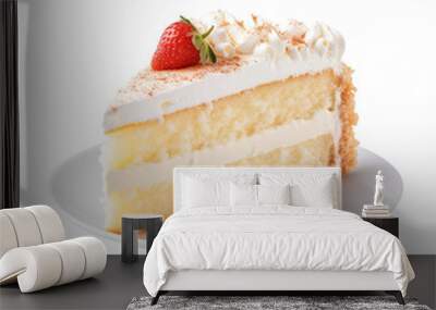 Vanilla cake slice isolated on transparent or white background, png Wall mural