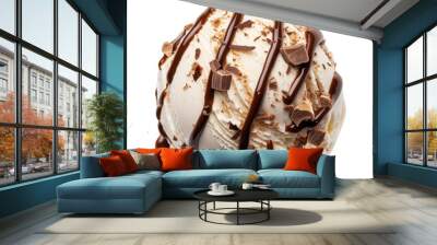 vanilla ice cream ball with chocolate sauce isolated on transparent or white background, png Wall mural