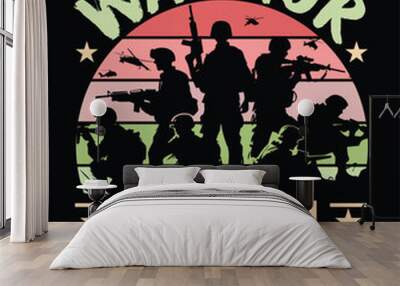 Warrior Legacy: Vintage Badge Tribute - Best T-Shirt Design for Army Veterans Wall mural