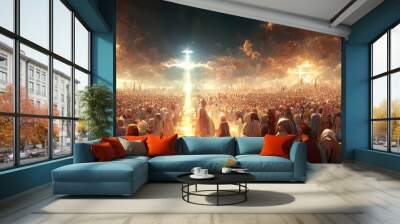 Judgement day. The return of Jesus Christ, Dooms day, Hell and Heaven concept. Illustration. Generative AI Wall mural