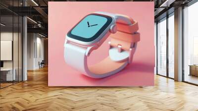 Smartwatch flat design side view fitness theme 3D render colored pastel Wall mural