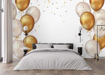 Confetti And luxury gold Balloon Birthday Celebration border Wall mural