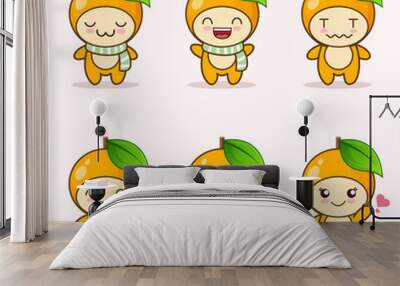 cute orange fruit mascot with various kinds of expressions set collection Wall mural