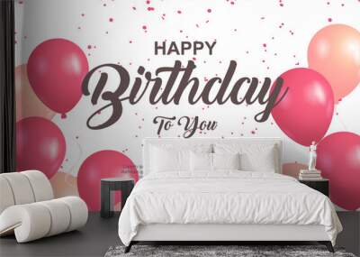 happy birthday greeting card with balloon and glitter Wall mural