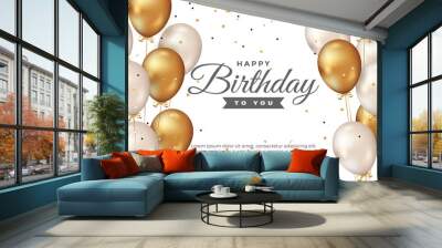 happy birthday greeting template with balloon and Wall mural