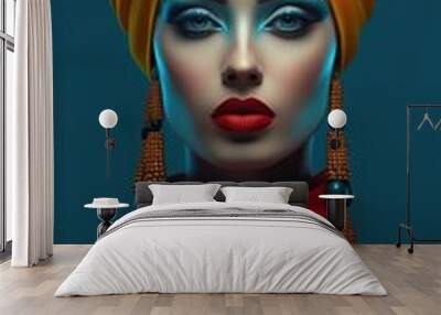 An illustration of a fashion portrait  combined with abstract art., AI Generated Wall mural