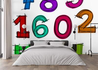 Hand drawn vector number letters. Wall mural