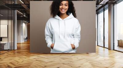 Illustration of a fashion portrait with plain hoodie mockup, AI Generated Wall mural