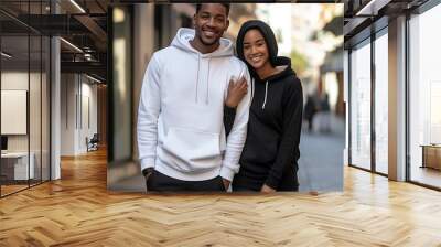 Illustration of a fashioncouple  portrait with plain hoodie mockup, AI Generated Wall mural