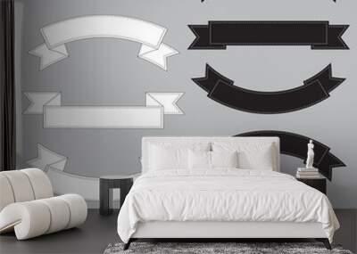 Old ribbon banner ,black and white. Wall mural