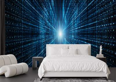 Abstract digital matrix particles flow, Digital data connection, Technology concept background. Wall mural