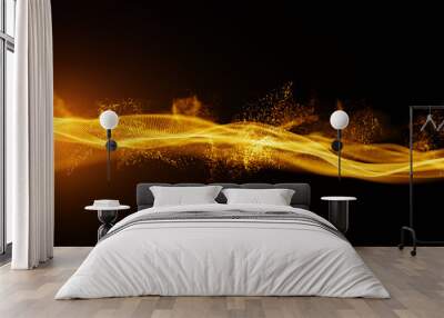 Abstract Gold Color Digital Particles with Dust and Light Background Wall mural