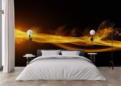 abstract gold color digital particles with dust and light background Wall mural